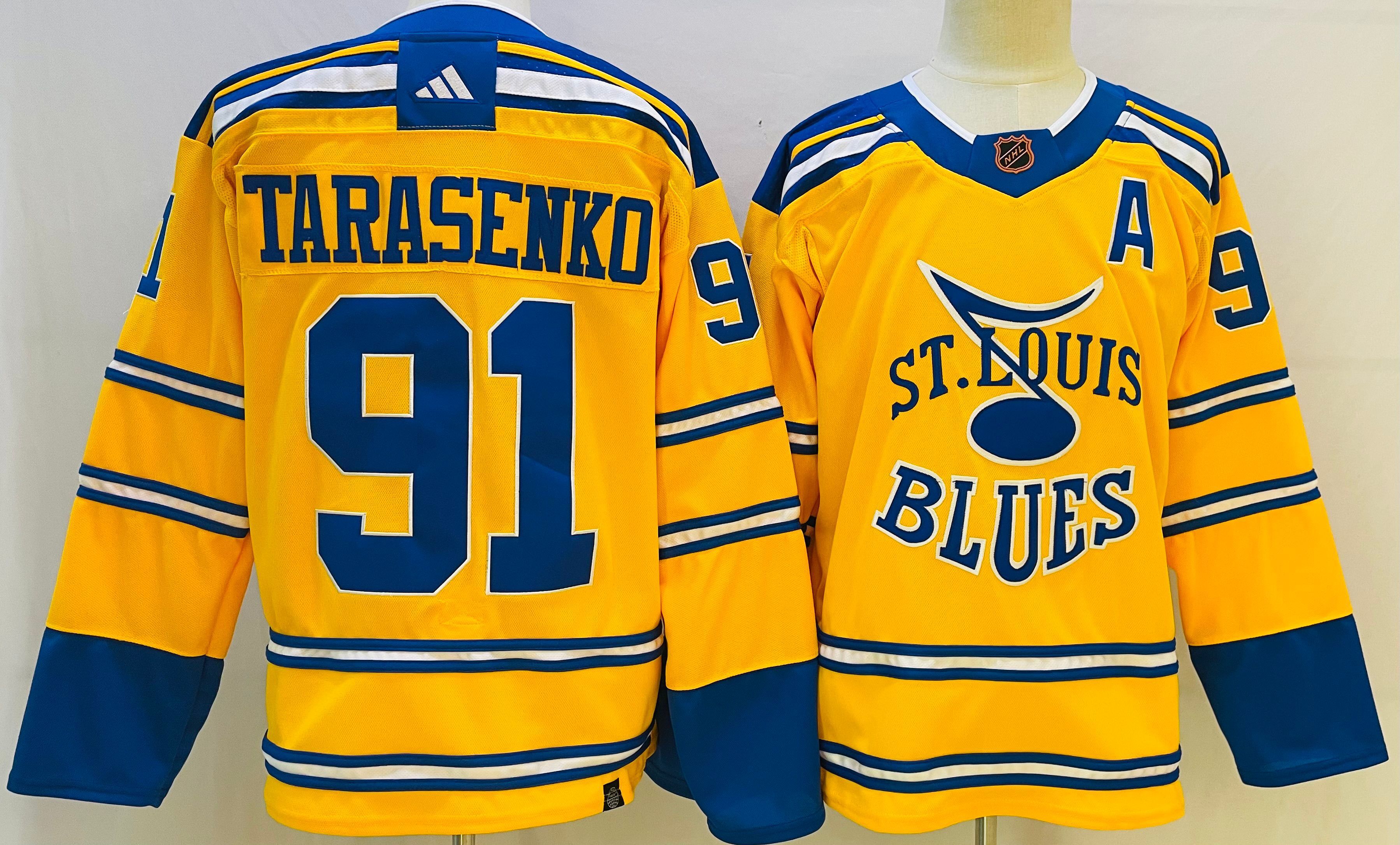 Men St.Louis Blues #91 Tarasenko Yellow Throwback 2022 Adidas NHL Jersey